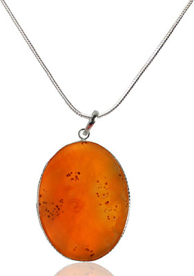CRYSTU Natural Carnelian Oval Shape Crystal Stone Pendant/Locket With Chain For Unisex Carnelian, Crystal Crystal, Stone Pendant