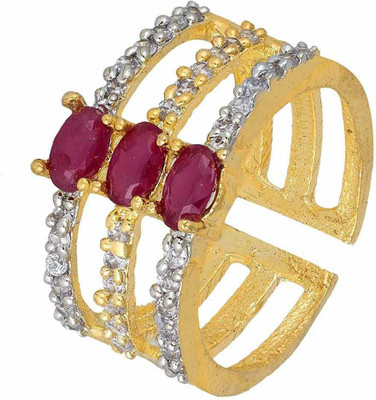 Krishna Creation Brass Cubic Zirconia Gold Plated Ring