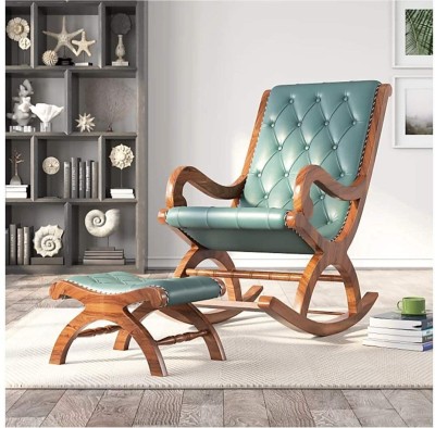 FURNITUREHUB Wooden Rocking Chair | Recliner for Adults | Easy Relaxing Chair Solid Wood 1 Seater Rocking Chairs(Finish Color - Green & Brown, Pre-assembled)