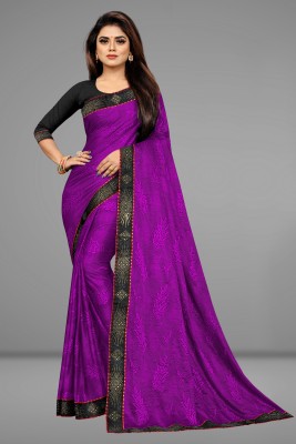 eurella Embroidered Bollywood Lycra Blend, Jacquard Saree(Purple)