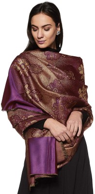 WEAVERS VILLA Polyester Wool Blend Solid Women Shawl(Purple)