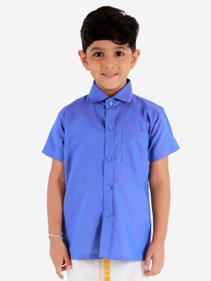 VASTRAMAY Boys Solid Casual Blue Shirt