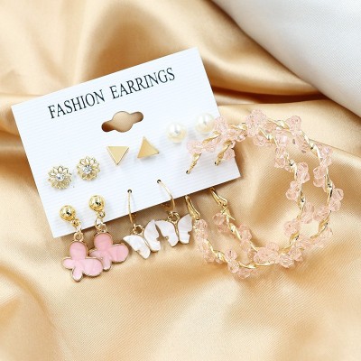 TheVineGirl Combo of 6 Pair Gold Plated Flower Stud And Butterfly Pearl Hoop Earrings Alloy Stud Earring