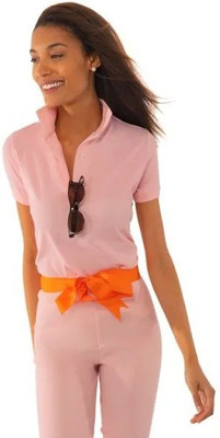 miniPRICE Solid Women Polo Neck Pink T-Shirt