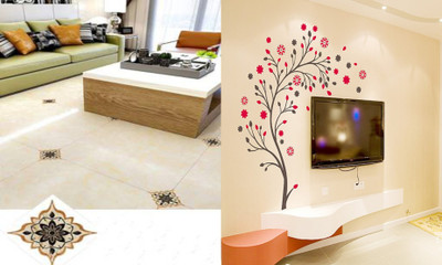 Walltech 90 cm Rangoli floor sticker and Magical Tree Self Adhesive Sticker(Pack of 2)
