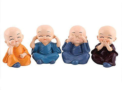 Ishu handi artistic Resin Buddha Monks Statue I Multicolour I Pack of 4 Piece Decorative Showpiece  -  15.2 cm(Fabric, Multicolor)
