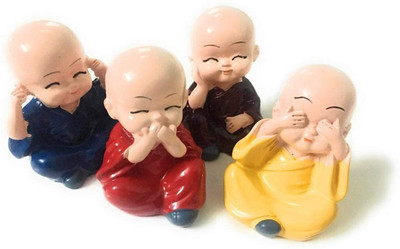 AkGlass Buddha Mini Monks Statue . Set Of 4 Buddha Statue . Decorative Buddha Showpiece Decorative Showpiece  -  6 cm(Polyresin, Multicolor)