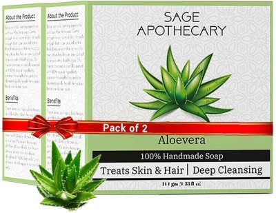 Sage Apothecary Premium Handmade Aloe Vera BathIing Soap for Skin Whitening of Face & Body - 2 X 100 GM (Pack of 2)(2 x 100 g)