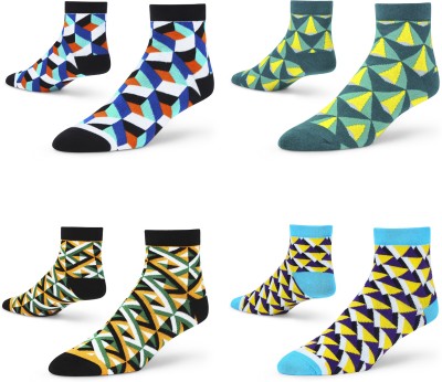 Dynamocks Unisex Geometric Print Ankle Length(Pack of 4)