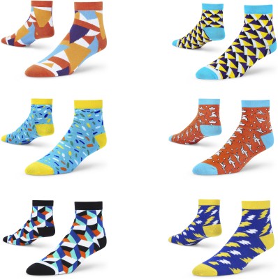 Dynamocks Unisex Printed Ankle Length(Pack of 6)