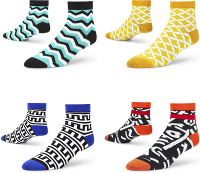 Dynamocks Unisex Printed Ankle Length(Pack of 4)