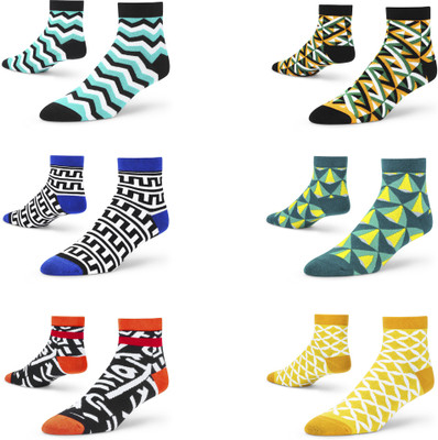 Dynamocks Unisex Geometric Print Ankle Length(Pack of 6)