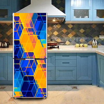 K2A Studio 60 cm abstract blue yellow design hexagon digital art Self Adhesive Sticker(Pack of 1)