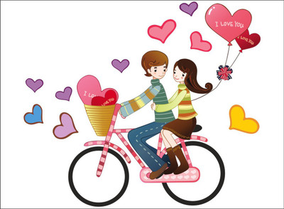 décor nirmal 91 cm Cute love bicycle love Flying ballon self adhesive sticker poster home wallpaper size by [93x73] Self Adhesive Sticker(Pack of 1)