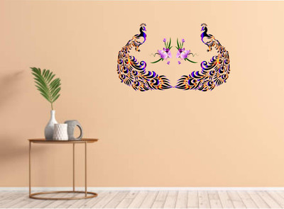Varadvinayak 75 cm Peacock art with flower Self Adhesive Sticker(Pack of 1)
