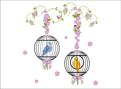 décor nirmal 91 cm Adorable wall flowers sticker Cage poster bird tree wallpaper flowers bell photos size by [91x100] Self Adhesive Sticker(Pack of 1)