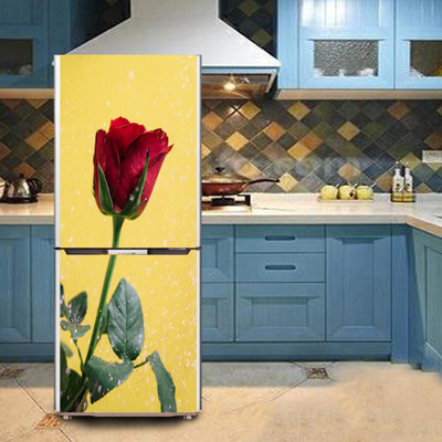 K2A Studio 60 cm Beautiful single red rose with green leaves fridge sticker Self Adhesive Sticker(Pack of 1)