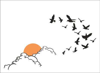 décor nirmal 91 cm Morning wallpaper sky bird poster gallery hill sun crafted scenery Images poster size by [93x55] Self Adhesive Sticker(Pack of 1)