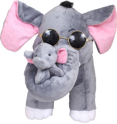 Tickles Soft Stuffed Plush Animal Elephant Mother With Baby Wearing Googles Toy For Kids Room Home Decoration  - 40 cm(Grey)