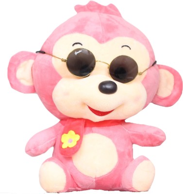 Tickles Soft Stuffed Plush Animal Monkey Wearing Googles and Muffler Toy For Kids Room Home Decoration  - 25 cm(Pink)