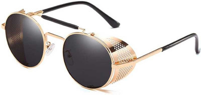 sunwear Round Sunglasses(For Men & Women, Golden, Black)