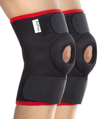 AuFlex Adjustable Knee Support Knee Wraps for Pain Relief Red Free Size (Pack of -2) Knee Support(Red)
