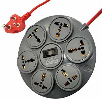 ELV Extension Board 10 AMP with 3 Meter Wire & Overload Protection Master Switch with LED, MOV with Fire Resistance Sleeve 6  Socket Extension Boards(Grey, 6 m)