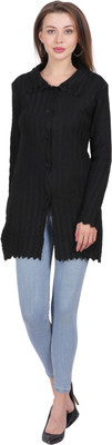 AXOLOTL Self Design Collared Neck Casual Women Black Sweater