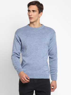 Alan Jones Solid Round Neck Casual Men Blue Sweater