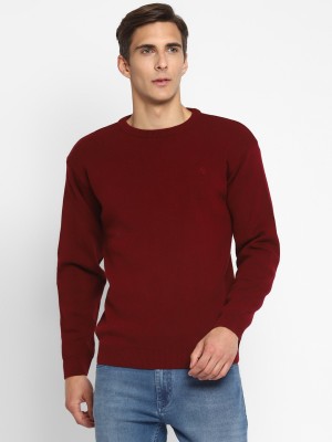 Alan Jones Solid Round Neck Casual Men Maroon Sweater