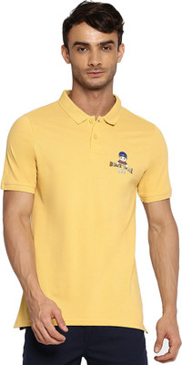 LEE Solid Men Polo Neck Yellow T-Shirt