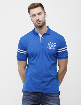 ARDEUR Solid Men Polo Neck Blue T-Shirt