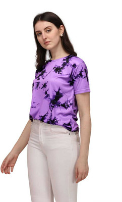 SHRIEZ Tie & Dye Women Round Neck Purple T-Shirt