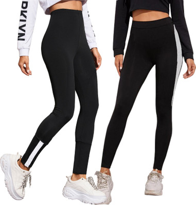 DTR FASHION Color Block Women Black, White Tights
