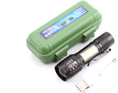 Care 4 Zoomable USB rechargeable led pocket flashlight with clip Torch(Black, 9 cm, Rechargeable)