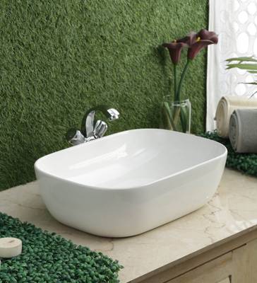 Joyo Cera Art Wash Basin Countertop, Tabletop Ceramic Bathroom Sink/Basin (450x320x170mm) Ceramic Table Top / Counter Top Premium Ceramic Wash Basin/Vessel Sink Slim Rim for Bathroom 18 x 13 Inch White Table Top Basin