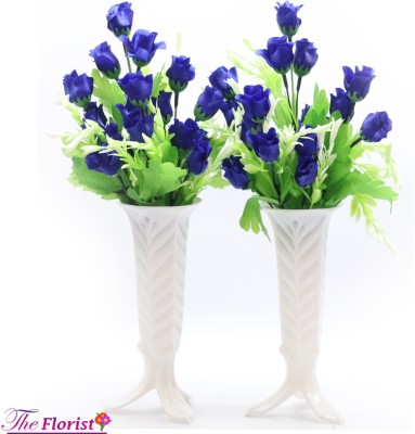 The Florist 21 kali small lilies rose flower with plastic pot Blue Rose Artificial Flower  with Pot(15 inch, Pack of 2, Flower with Basket)