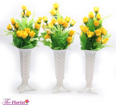 The Florist 21 kali small roses Lilies Flower with pot Yellow Rose Artificial Flower  with Pot(15 inch, Pack of 3, Flower with Basket)