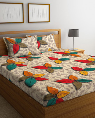 KARIDH 210 TC Cotton Double Printed Fitted (Elastic) Bedsheet(Pack of 1, Multicolor)