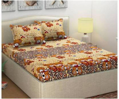Manish Creation 140 TC Polycotton Double Cartoon Flat Bedsheet(Pack of 1, Brown)