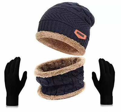 HUSB Solid Beanie Cap(Pack of 3)