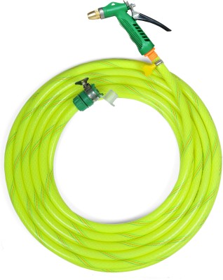 SUNICE 10 METER FLUORESCENCE GREEN RUBBER COATED 3-LAYERED GLOSSY EFFECTED BRAIDED HOSE (PIPE Diameter 12 mm, 0.5 INCH) Gardening, House Cleaning, Pet Bathing and Car Washing Spray Gun