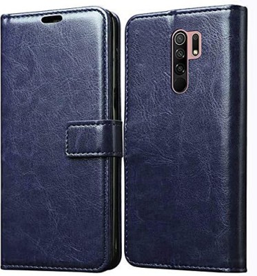 VOSKI Wallet Case Cover for Xiaomi Redmi 9 Prime Premium Leather Wallet Stand Shockproof Case 360 Protection(Blue, Shock Proof, Pack of: 1)