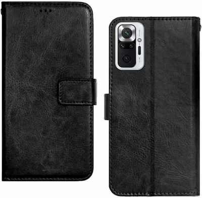 VOSKI Wallet Case Cover for Xiaomi Redmi Note 10 Pro Max Premium Leather Wallet Stand Shockproof Case(Black, Shock Proof, Pack of: 1)