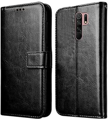 VOSKI Wallet Case Cover for Xiaomi Redmi 9 Prime Premium Leather Wallet Stand Shockproof Case 360 Protection(Black, Shock Proof, Pack of: 1)
