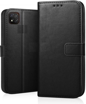 ELEF Flip Cover for Xiaomi Redmi 9C Premium Leather Card Pockets Wallet & Stand Shock Proof Case 360 Protection(Black, Dual Protection, Pack of: 1)