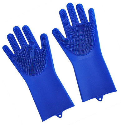 Zemlite Kitchen Gloves Water Proof- Reusable Rubber Silicon Household Safety Wash Scrubber Heat Resistant Kitchen Gloves for Dish washing, Cleaning, Gardening Wet and Dry Glove hand gloves for kitchen (Multicolour, 1 Pair, free size) Wet and Dry Glove(Free Size)