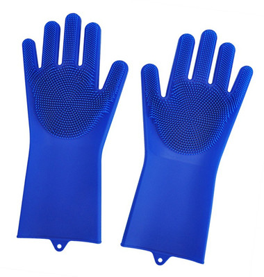 Zemlite Magic Silicon Gloves With Wash Scrubber- Reusable Rubber Silicon Household Safety Wash Scrubber Heat Resistant Kitchen Gloves for Dish washing, Cleaning, Gardening Wet and Dry Glove hand gloves for kitchen (Multicolour, 1 Pair, free size) Wet and Dry Glove(Free Size)