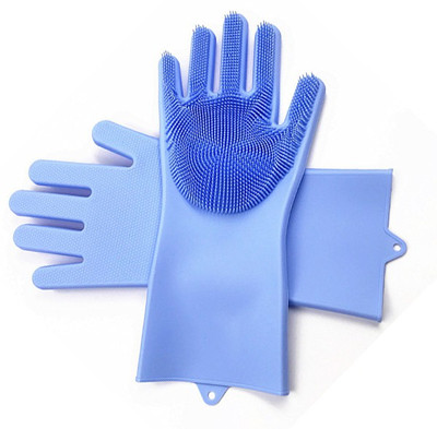 Zemlite Hand Gloves For Kitchen Dish Washing Combo- Reusable Rubber Silicon Household Safety Wash Scrubber Heat Resistant Kitchen Gloves for Dish washing, Cleaning, Gardening Wet and Dry Glove hand gloves for kitchen (Multicolour, 1 Pair, free size) Wet and Dry Glove(Free Size)
