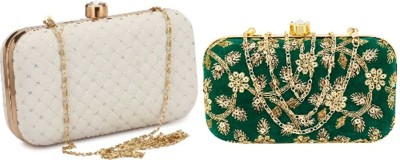 RAPID COSTORE Casual, Formal, Party Green, White  Clutch